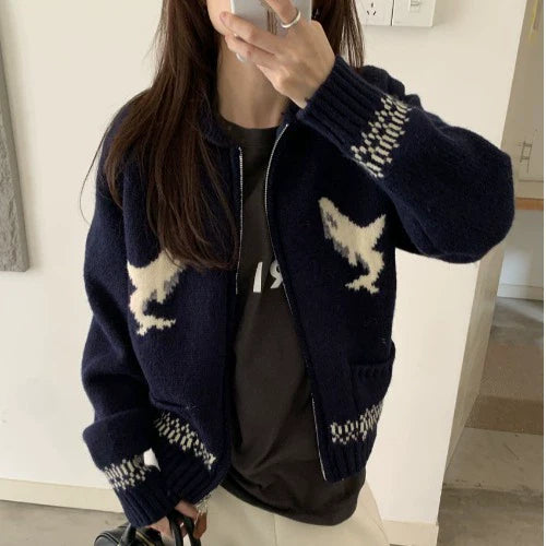 Casual Soft Cardigan with Dolphin Design - OutfitLondon