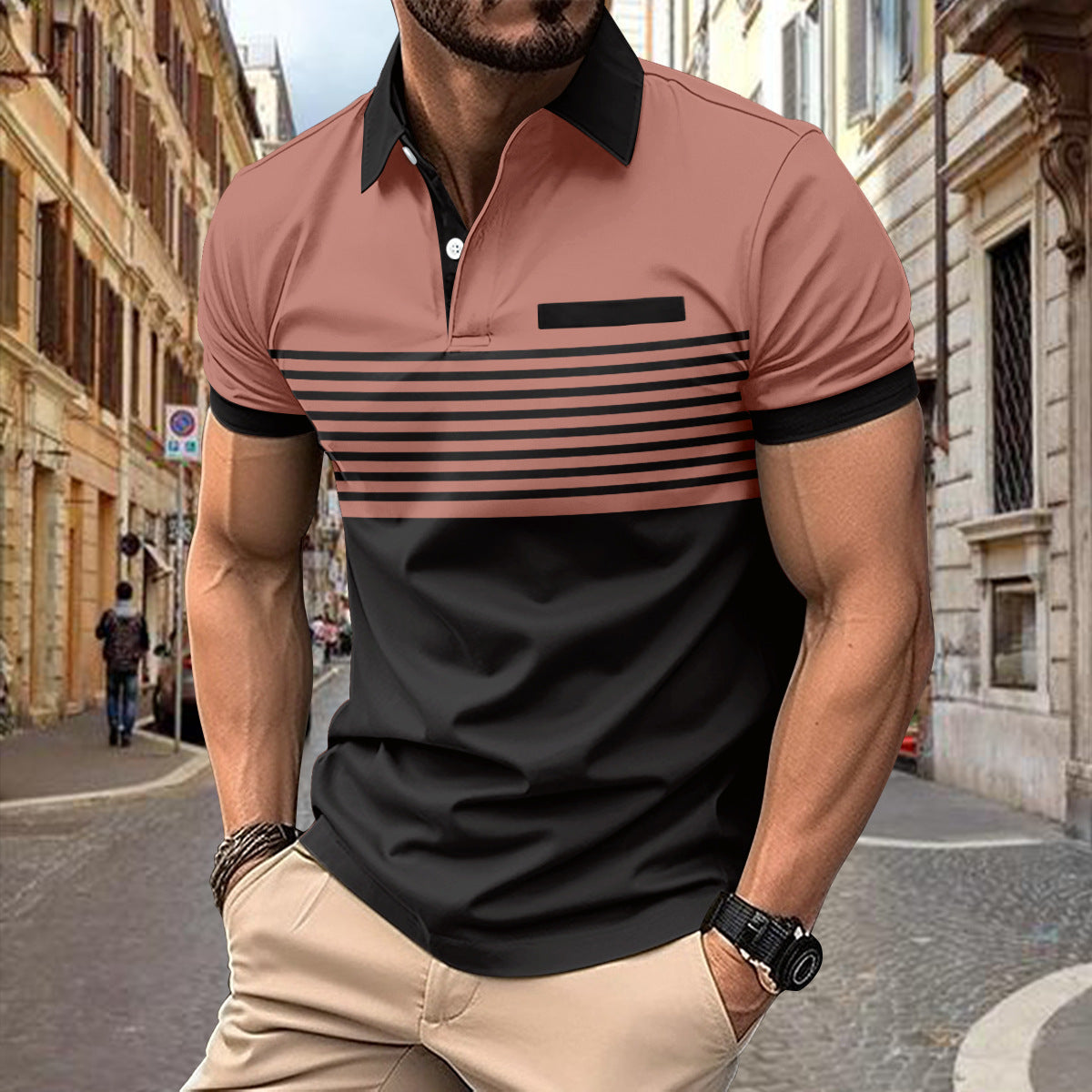 Classic Golf Shirt with Bold Stripe Design - OutfitLondon
