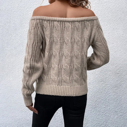 Cozy Women's Cable Knit Off Shoulder Sweater