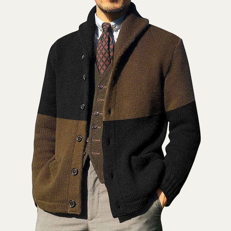 Men's Stylish Block Pattern Crew Neck Sweater