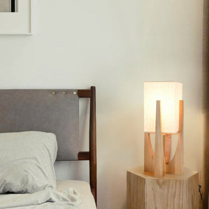 Country Wooden Table Lamp With Cream Shade