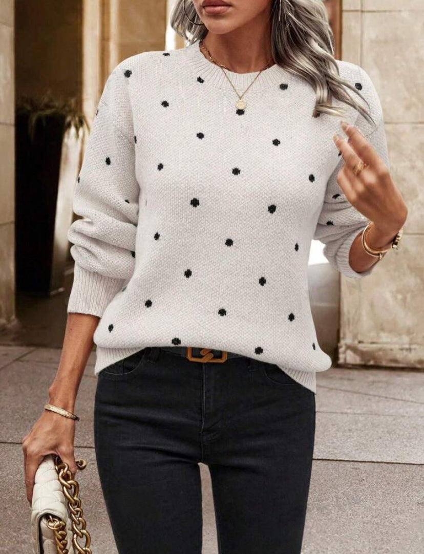Soft Relaxed Fit Women's Polka Dot Sweater