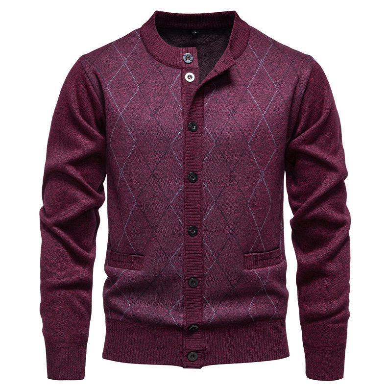 Classic Knit Pattern Crew Neck Cardigan