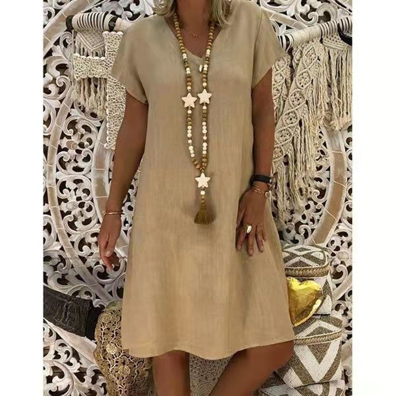 Simple V Neck Cotton Shift Dress