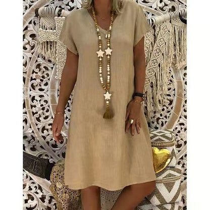 Simple V Neck Cotton Shift Dress