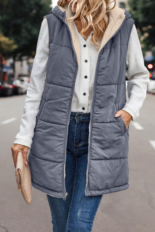 Cozy Reversible Hooded Puffer Vest - OutfitLondon