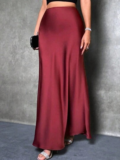 Luxurious Satin Mid Waist Skirt