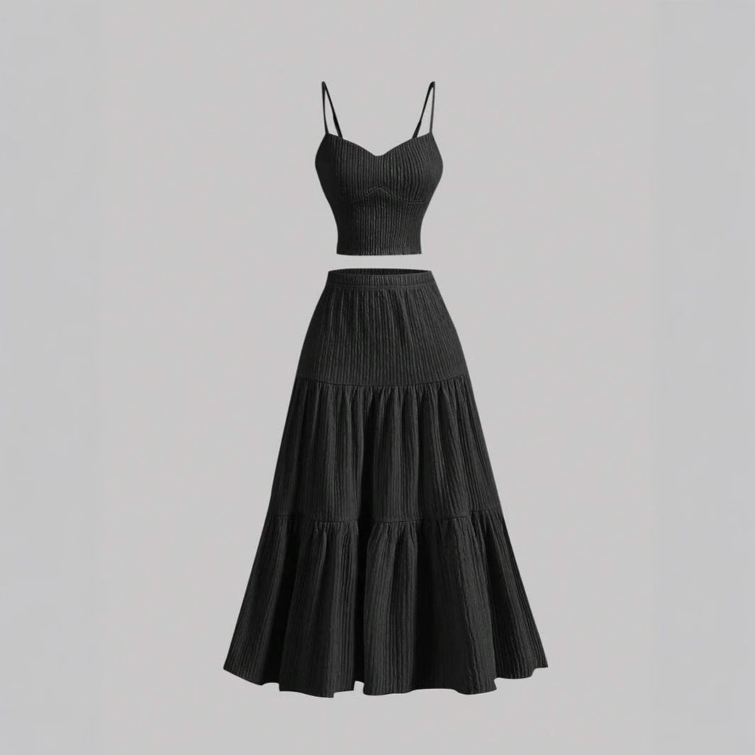 Casual Summer Crop Top and Skirt Outfit Set - OutfitLondon