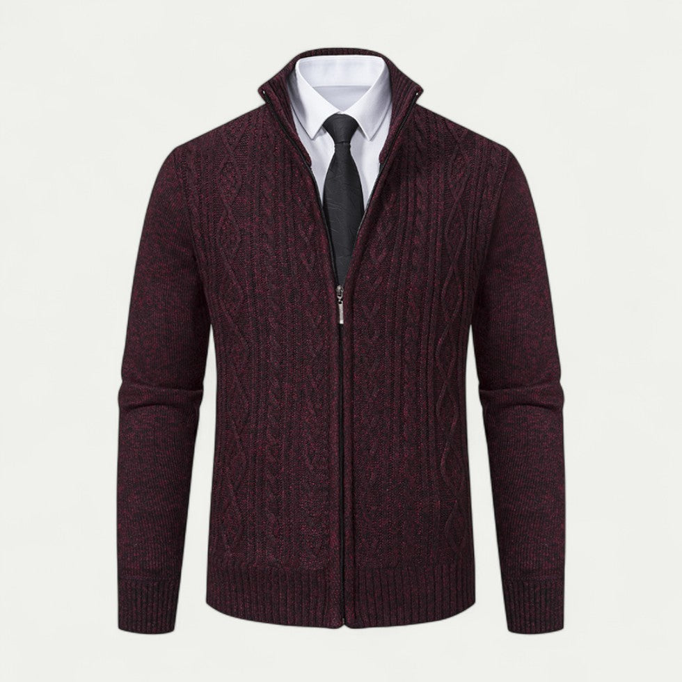Warm Cable Knit High Neck Zip Cardigan