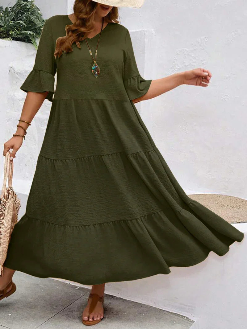 Comfortable Large V Neck Ladies Dress