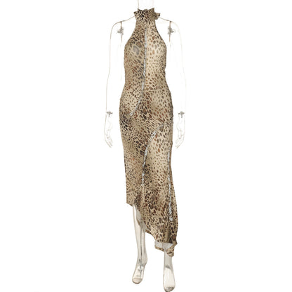 Elegant Animal Print Strapless Maxi Dress