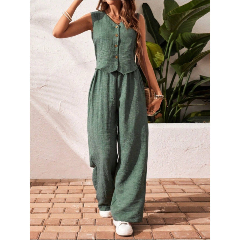 Stylish V-Neck Capri Pants Suit Set - OutfitLondon