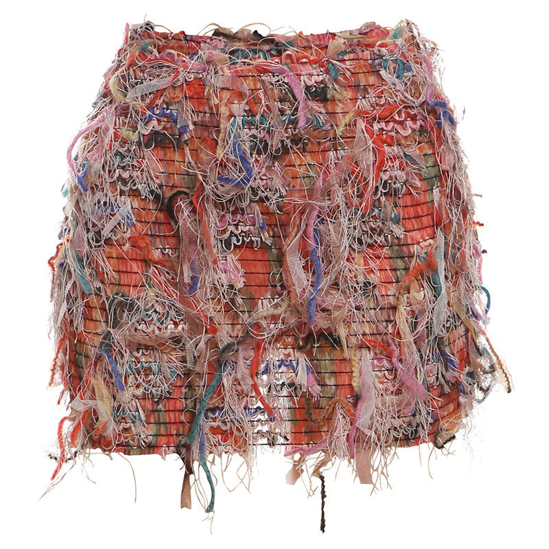 Fashionable High Waist Fringe Mini Skirt
