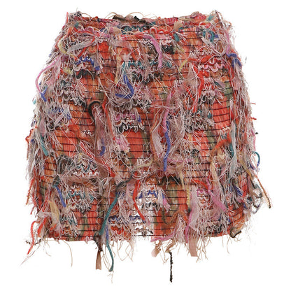 Fashionable High Waist Fringe Mini Skirt
