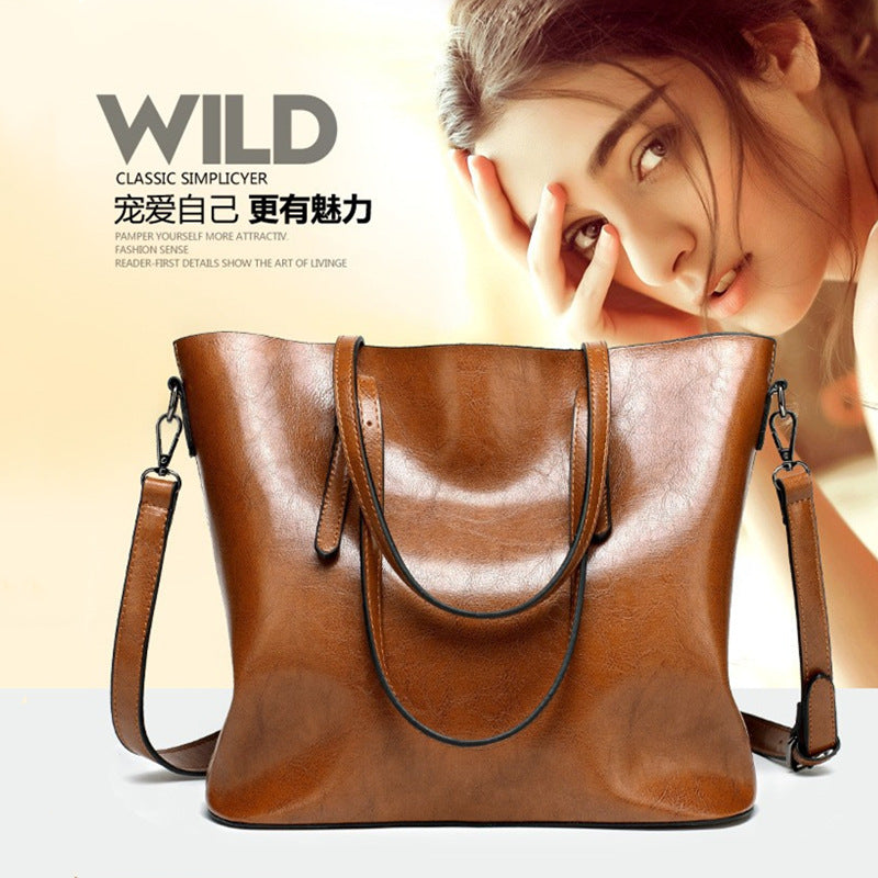 Large Synthetic Leather Shoulder Bag - OutfitLondon