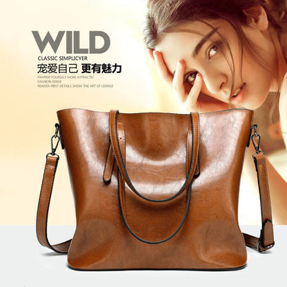 Large Synthetic Leather Shoulder Bag - OutfitLondon