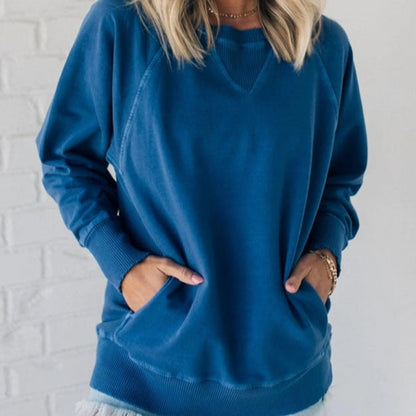 Cozy Women's Pocket Crew Neck Sweater