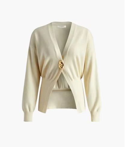 Women's Open Front Cardigan Sweater with Gold Buttons
