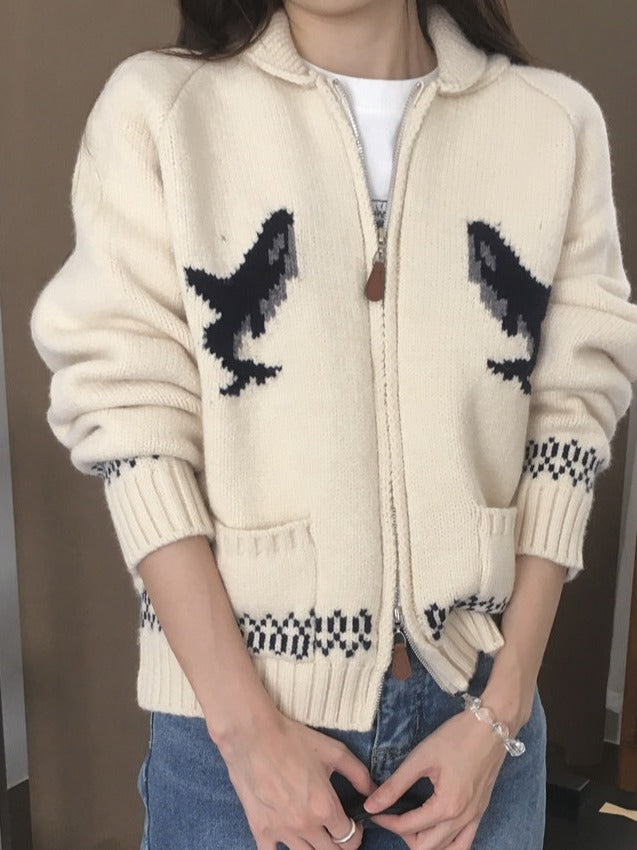 Casual Soft Cardigan with Dolphin Design