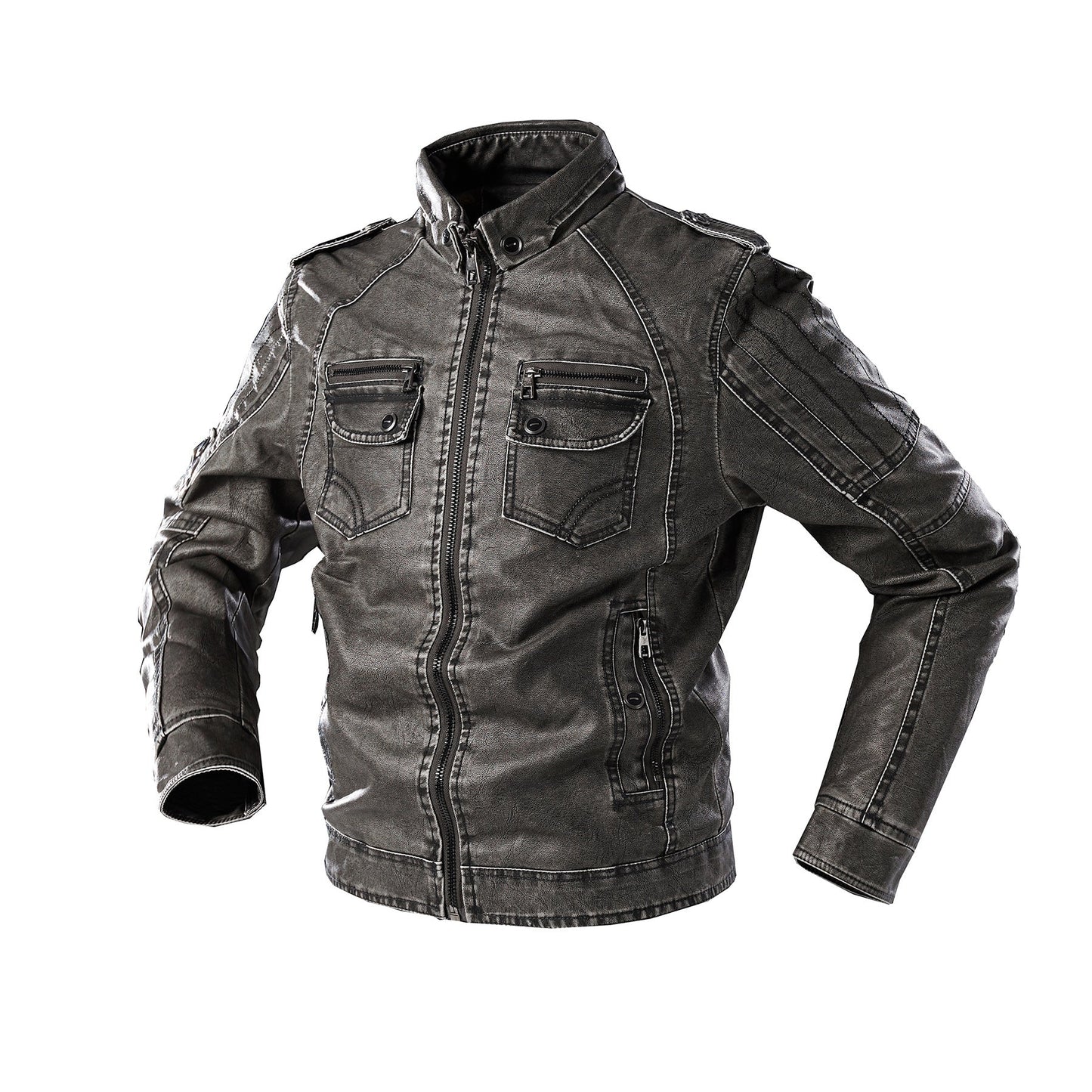 Relaxed Fit Brown Leather Biker Jacket