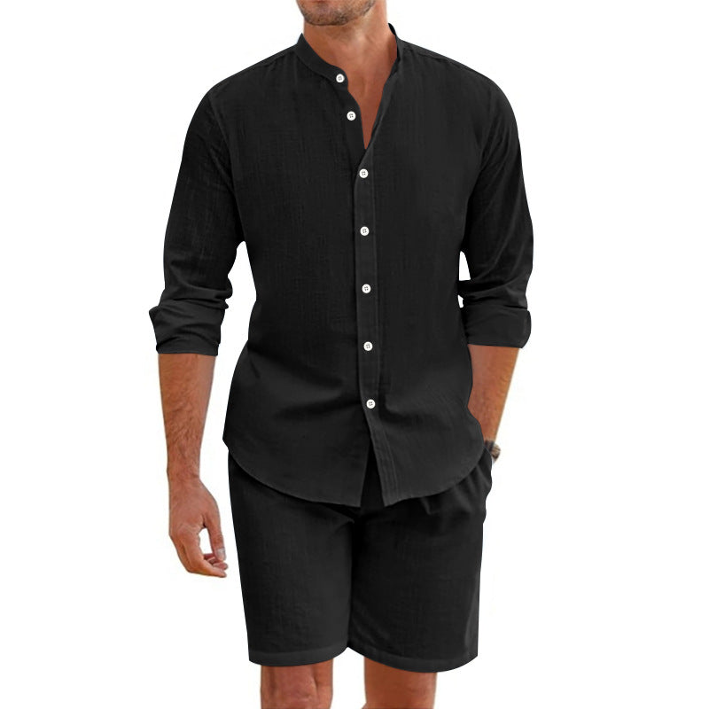 Relaxed Fit Button Down Shirt Shorts Set