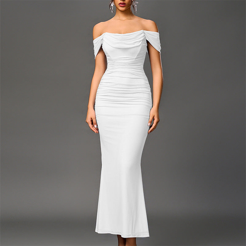Elegant Ruffled Floor Length Formal Gown Dress