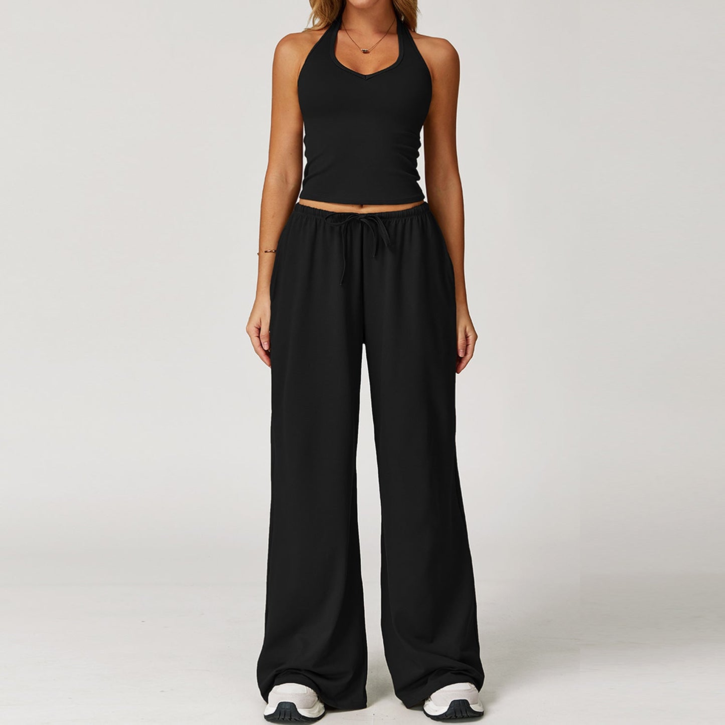 Relaxed Fit Crop Top and Palazzo Pants Set - OutfitLondon