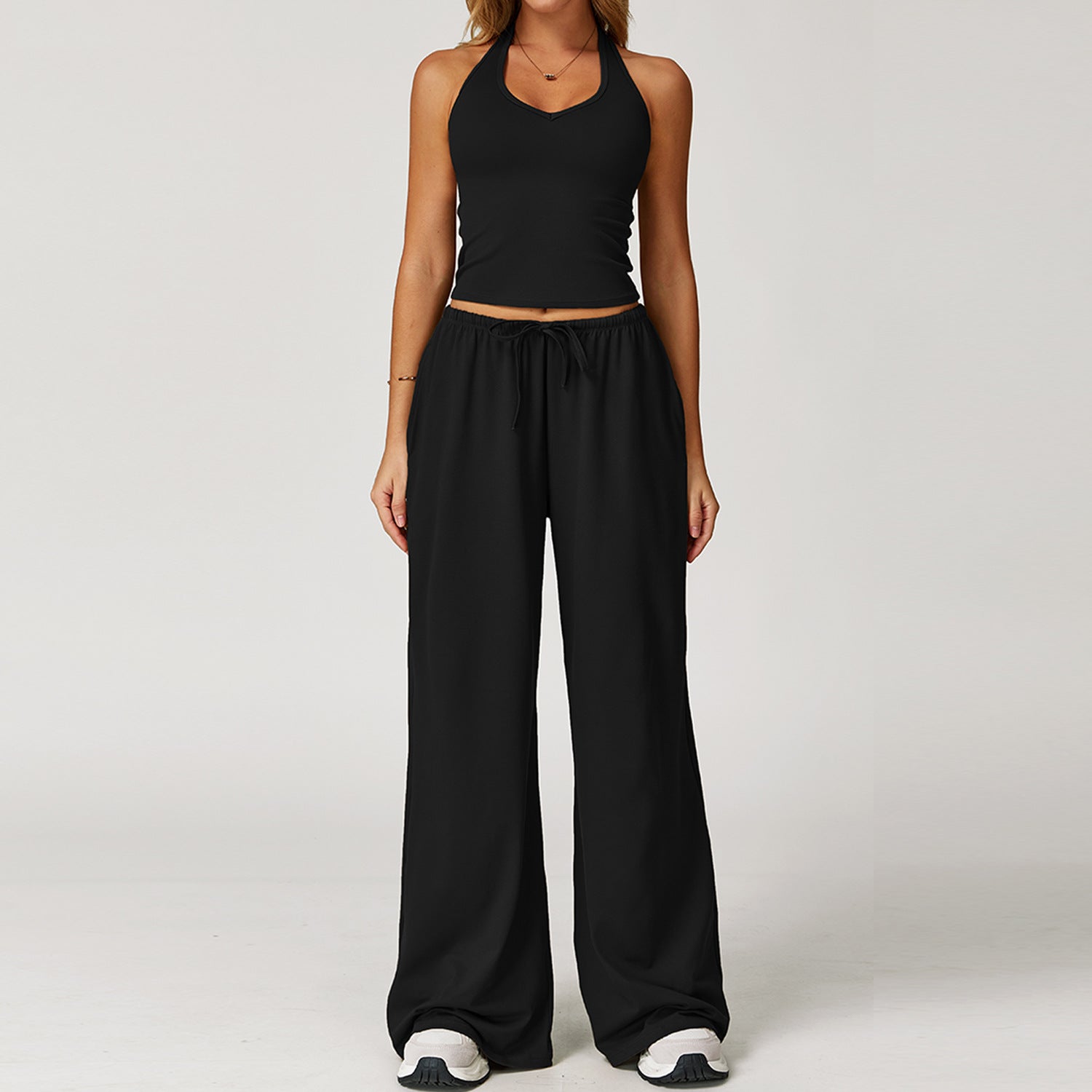 Relaxed Fit Crop Top and Palazzo Pants Set - OutfitLondon