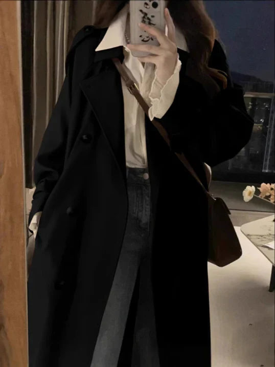 Large Fit Ladies Long Trench Coat - OutfitLondon