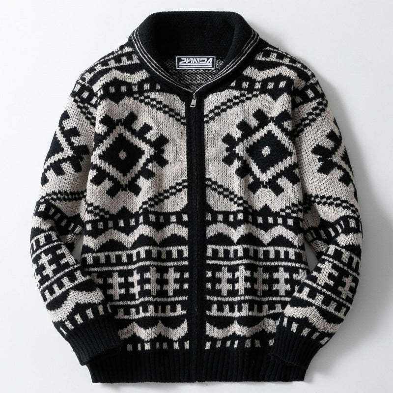 Fashionable Geometric Print Cardigan Sweater
