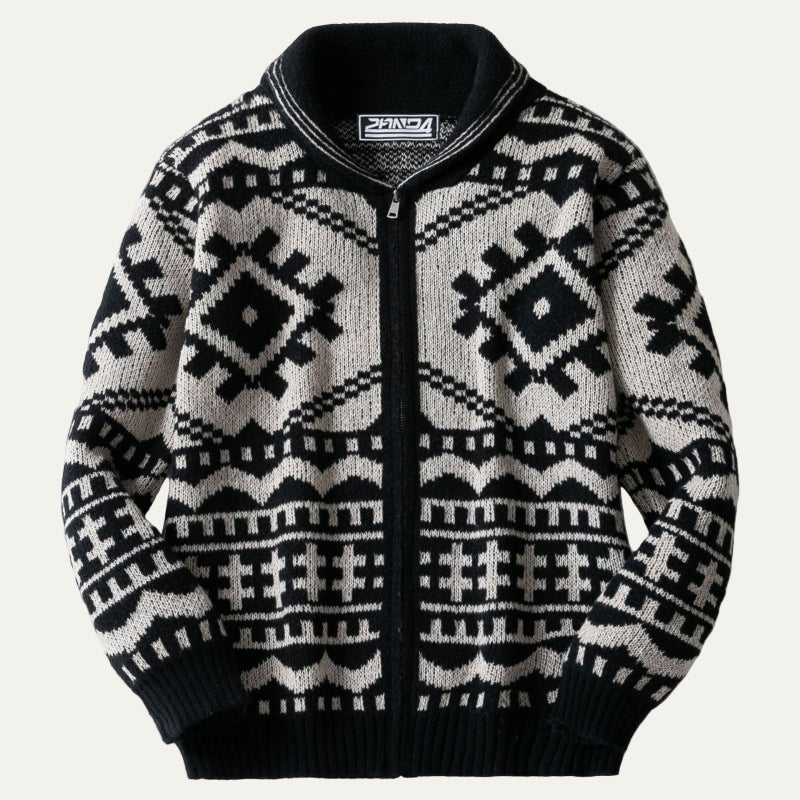 Men's Patterned Zip Up Knit Jacket