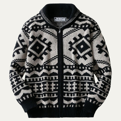 Men's Patterned Zip Up Knit Jacket