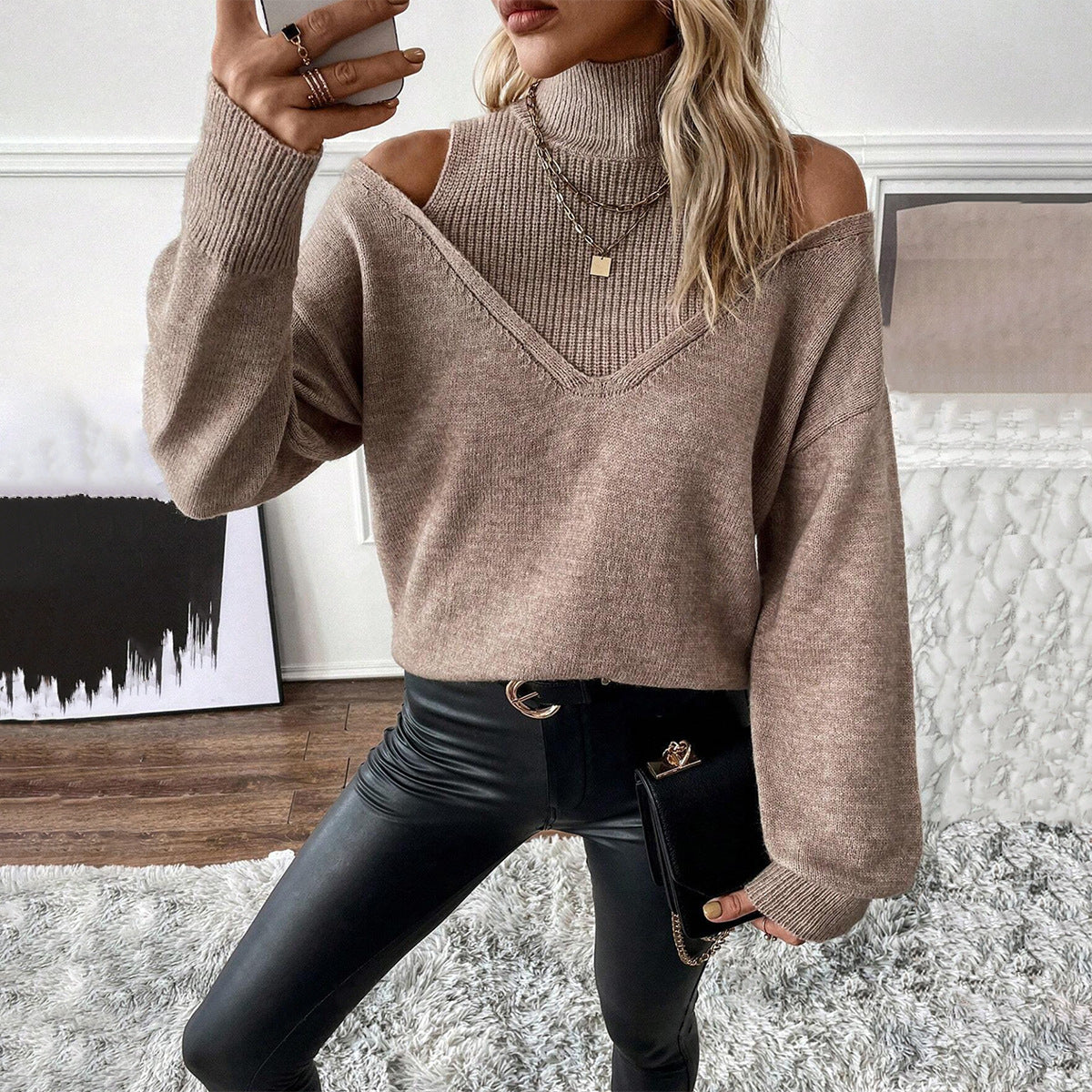 Fashionable Cold Weather Turtleneck Sweater - OutfitLondon