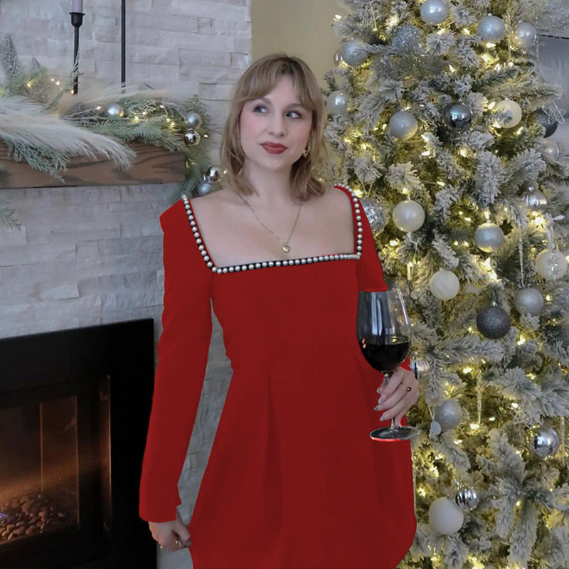 Elegant Sleeve Mini Dress for Women Square Neckline