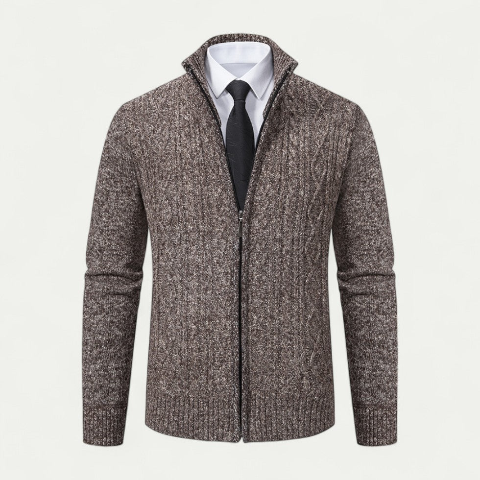 Men's Thick Zip Up Cable Knit Sweater
