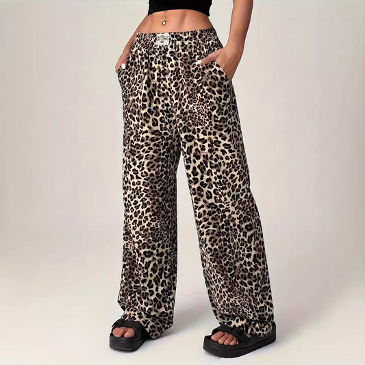 Soft Leopard Print Straight Leg Casual Pants - OutfitLondon