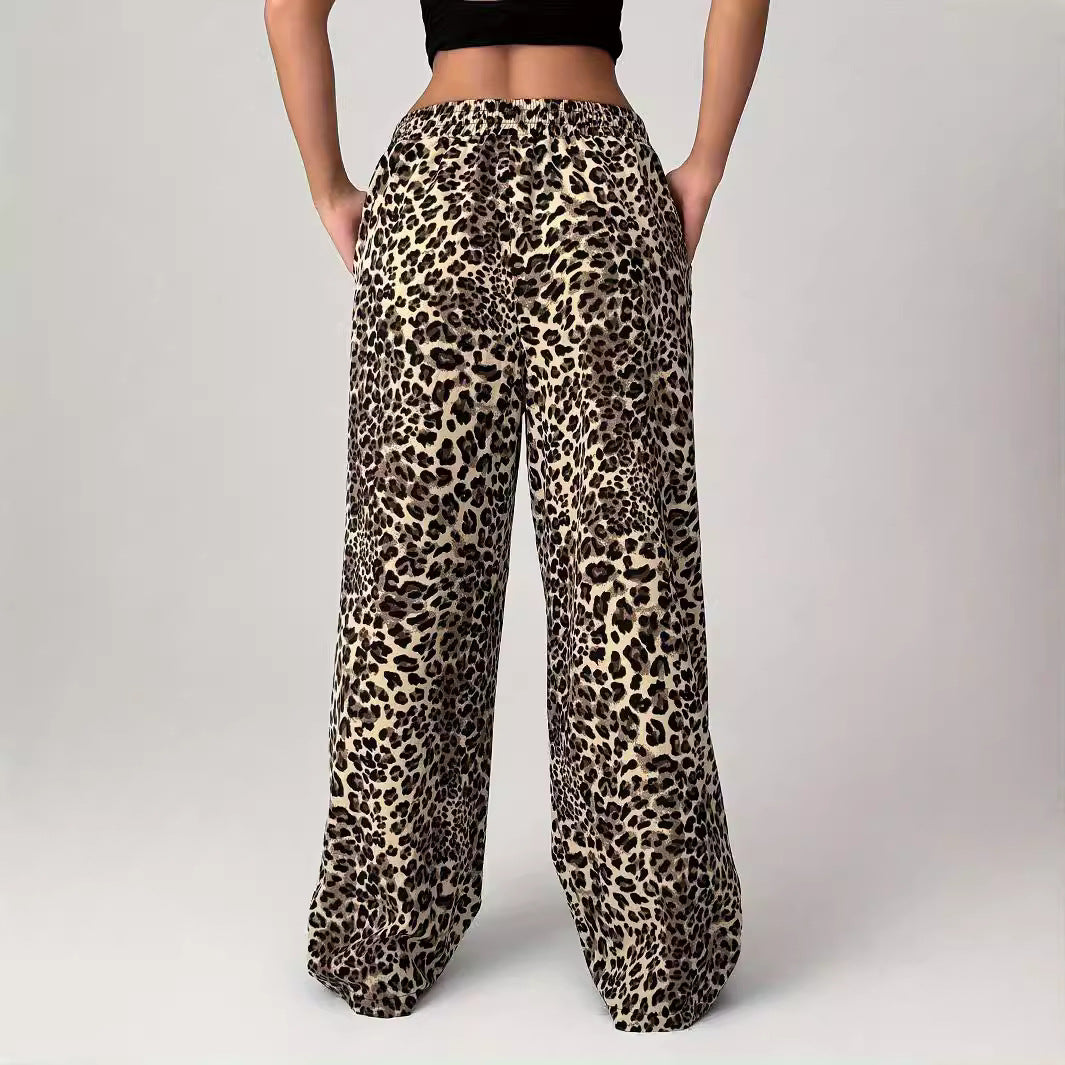 Soft Leopard Print Straight Leg Casual Pants