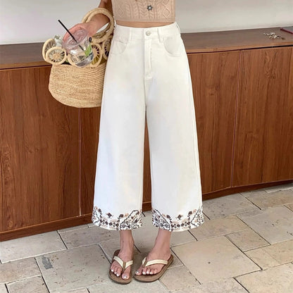 Women's Relaxed Fit Floral Blue Jeans