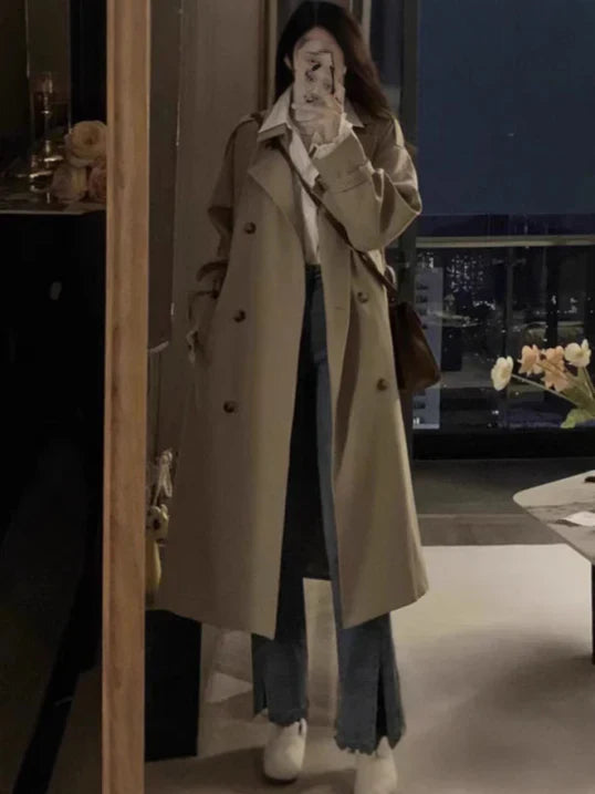 Large Fit Ladies Long Trench Coat