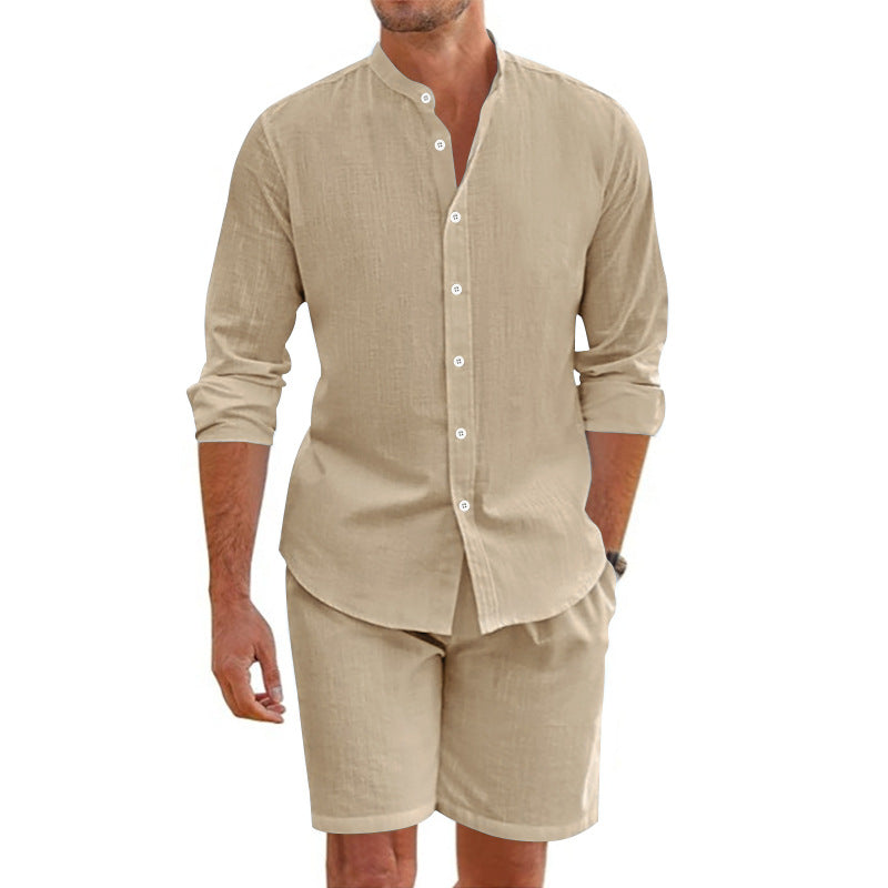 Relaxed Fit Button Down Shirt Shorts Set