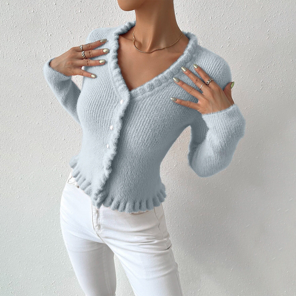 Fitted Women's Crew Neck Cardigan Sweater