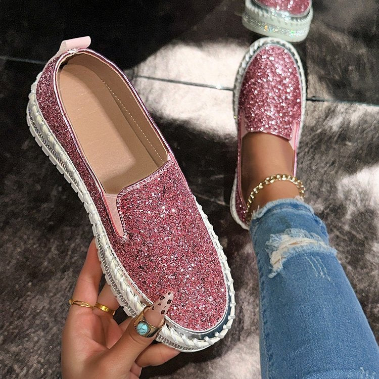 Sparkly Comfort Loafers for Women Daily Shoes - OutfitLondon