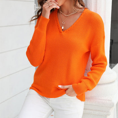 Relaxed Fit V Neck Knitted Sweater for Women