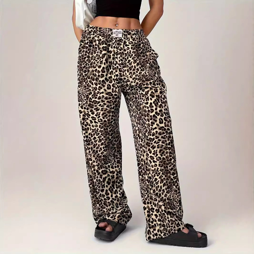 Soft Leopard Print Straight Leg Casual Pants