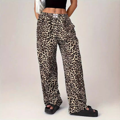 Soft Leopard Print Straight Leg Casual Pants