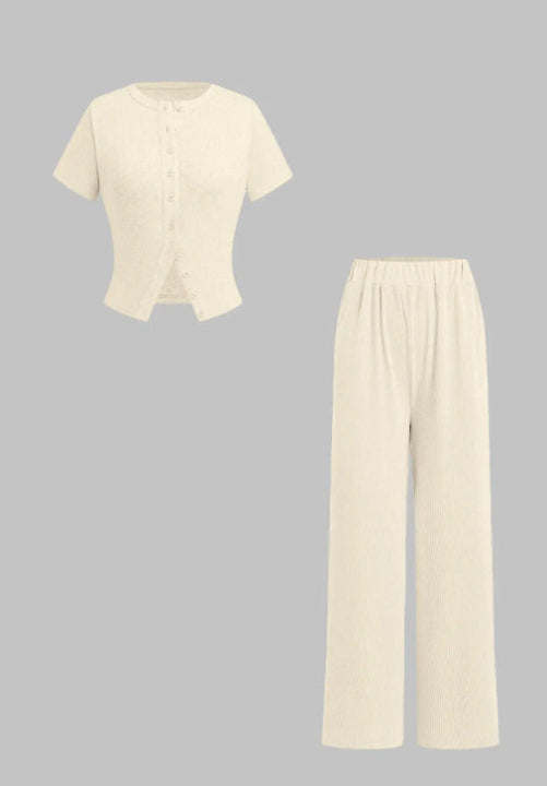 Relaxed Fit Button Front Shirt and Pants Set