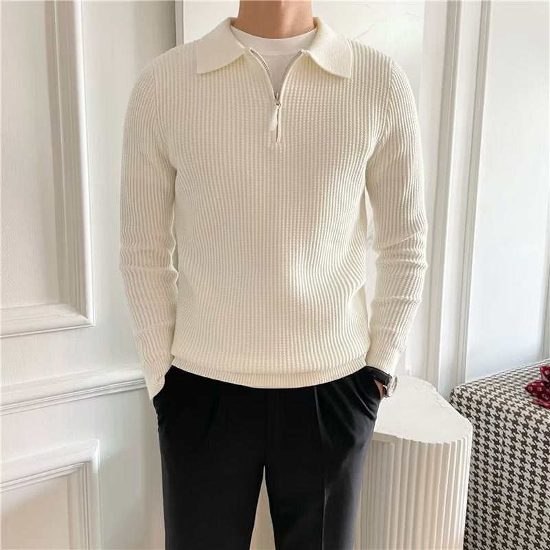 Stylish Mens Zip Up Polo Sweater - OutfitLondon