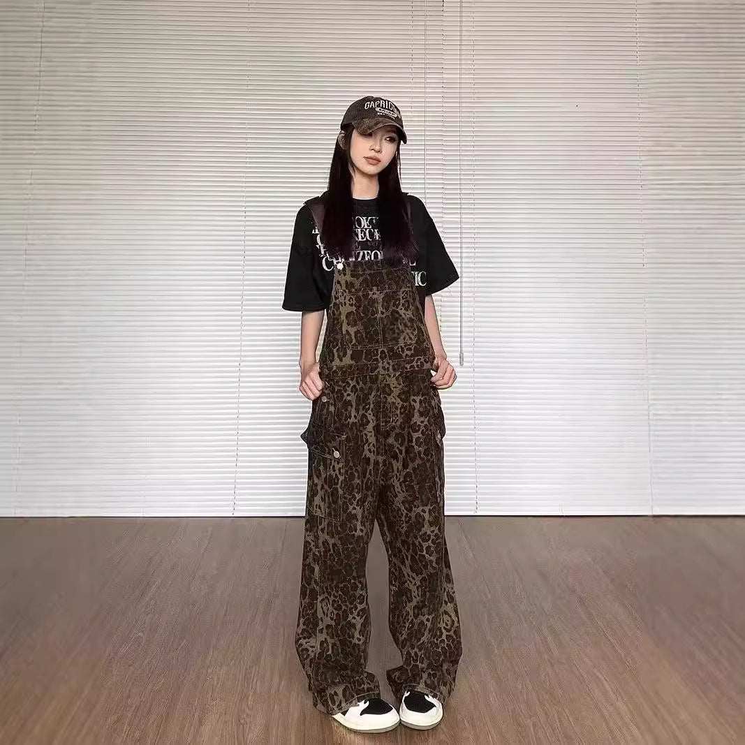 Retro Animal Print Loose Fit Jumpsuit