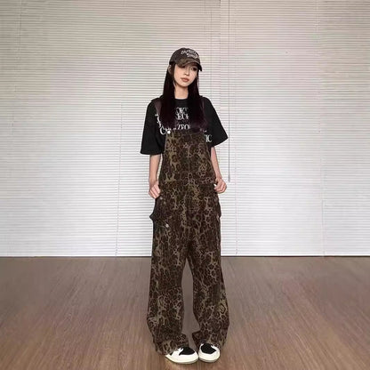 Retro Animal Print Loose Fit Jumpsuit