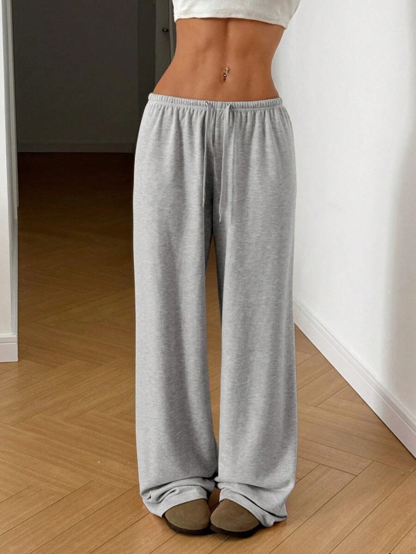 Relaxed Fit Elastic Waist Wide Leg Pants